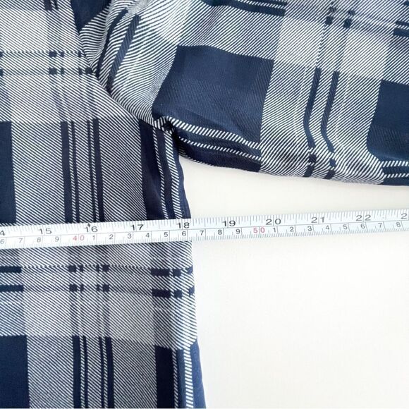 BB Dakota Plaid Dress Shift Dress Navy Gray Long Sheer Sleeve Women's S - Picture 7 of 11